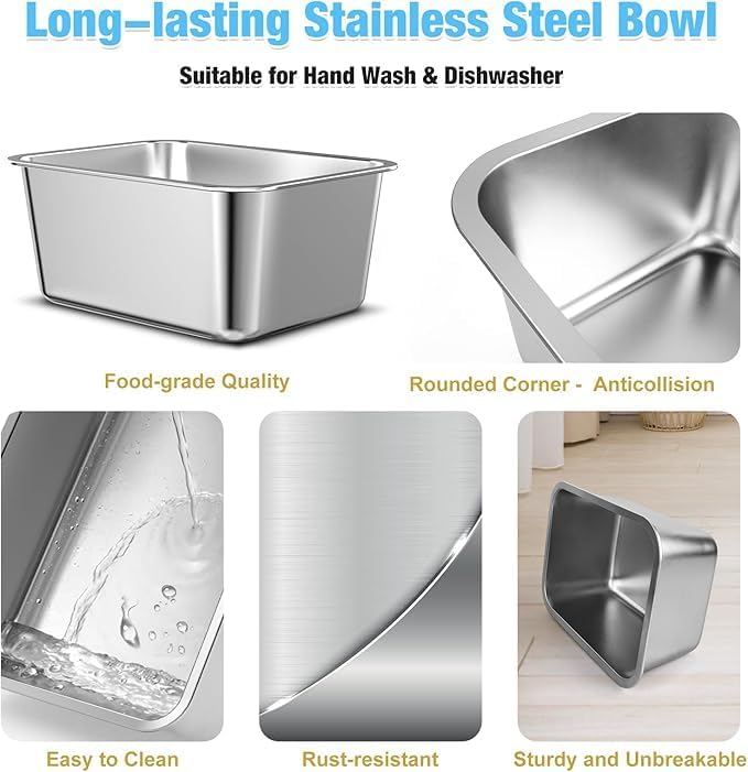 9.1 L Elevated Large Dog Water Bowl, 36CM Raised Dog Bowl with Stand for Large Breed, Full Metal Elevated Dog Bowls for Relief Joint Pressure, Easy Clean Stainless Steel Dog Bowls for Indoor Outdoor