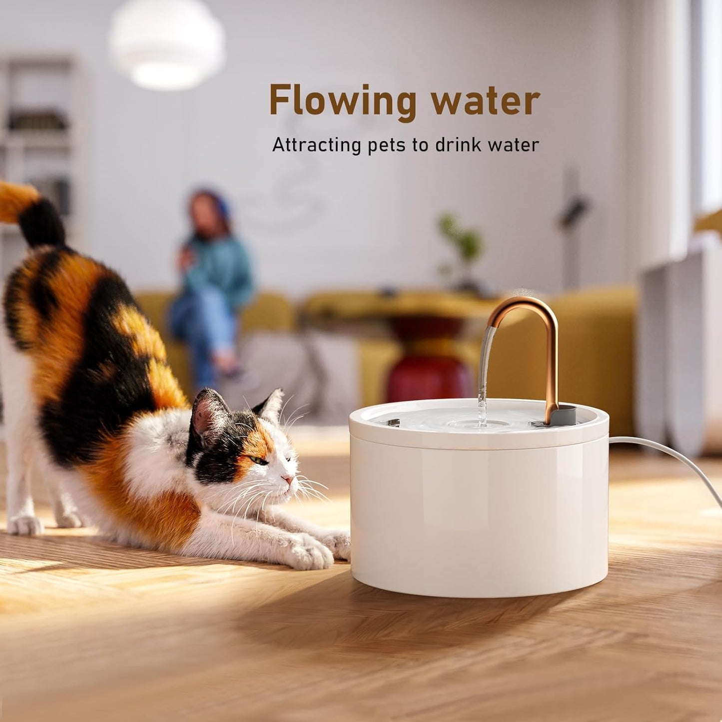 DOOOB Ceramic Cat Water Fountain, 2.1L/71oz Ceramic Cat Fountain, Automatic Ceramic Water Fountain for Cats, Pet Water Fountain with Ultra-Quiet Pump and Filter & Sponge (White)