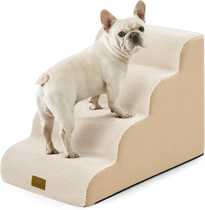 Dog Stairs for Small Dogs, Curved Pet Step with Leakproof Cover, High Density Foam Cat Ramp for Bed or Sofa, Lightweight, Durable, Comfort (Beige, 40x72x50cm, 4)