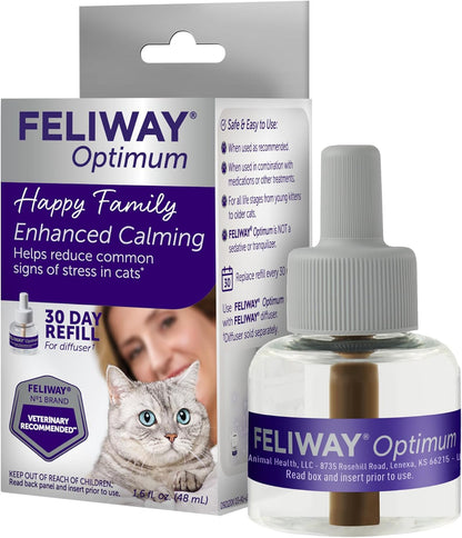 FELIWAY Optimum Cat, Enhanced Calming Pheromone Diffuser, 30 Day Refill - 1 Pack, Translucent, 48 mL