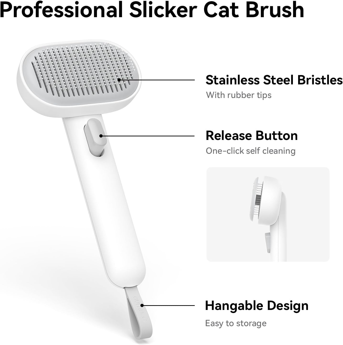 Release Button, Cat Brushes for Indoor Cats Shedding, Cat Brush for Long or Short Haired Cats, Cat Grooming Brush Cat Comb for Kitten Rabbit Massage Removes Loose Fur, White