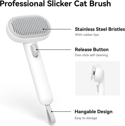 Release Button, Cat Brushes for Indoor Cats Shedding, Cat Brush for Long or Short Haired Cats, Cat Grooming Brush Cat Comb for Kitten Rabbit Massage Removes Loose Fur, White