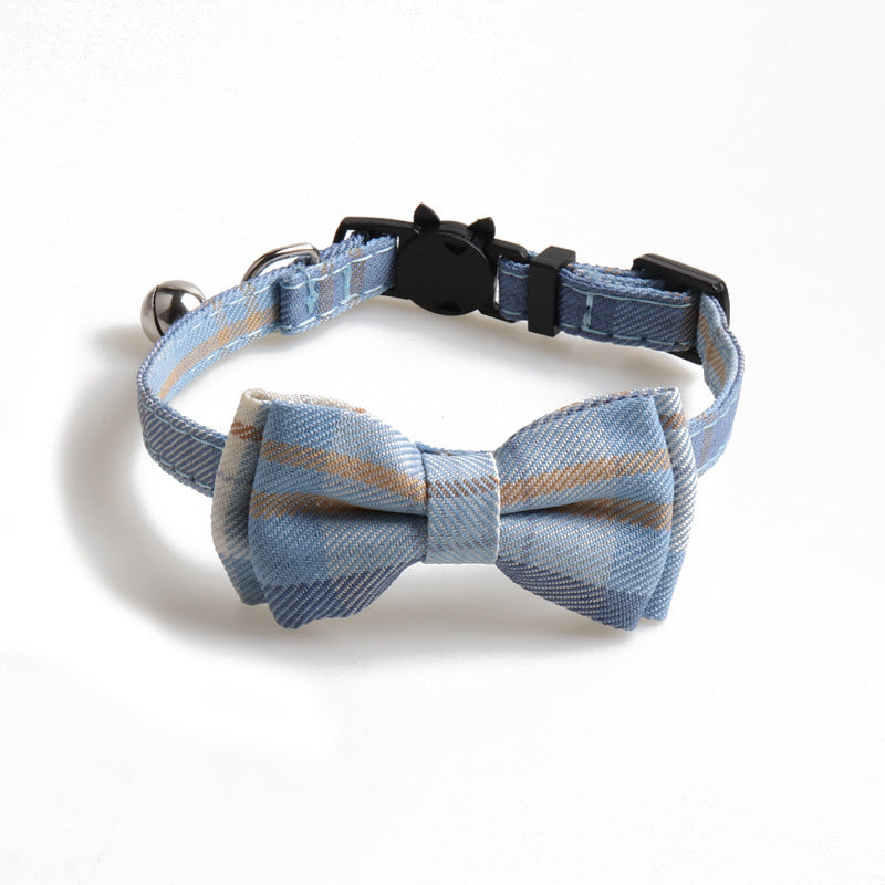 Pet Bell Bow Patch Check Collar