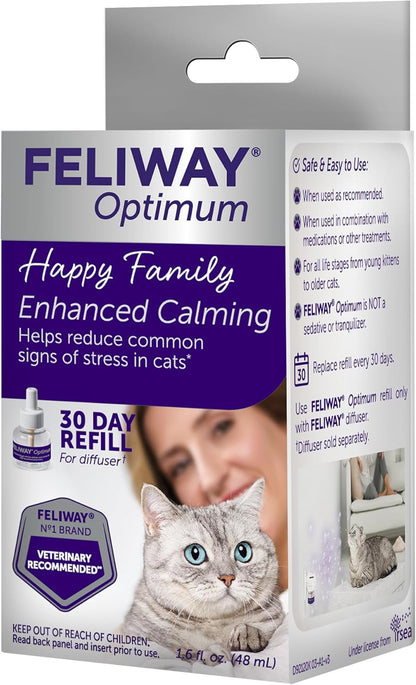 FELIWAY Optimum Cat, Enhanced Calming Pheromone Diffuser, 30 Day Refill - 1 Pack, Translucent, 48 mL