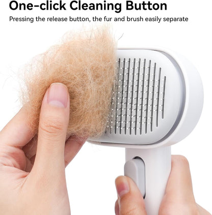 Release Button, Cat Brushes for Indoor Cats Shedding, Cat Brush for Long or Short Haired Cats, Cat Grooming Brush Cat Comb for Kitten Rabbit Massage Removes Loose Fur, White