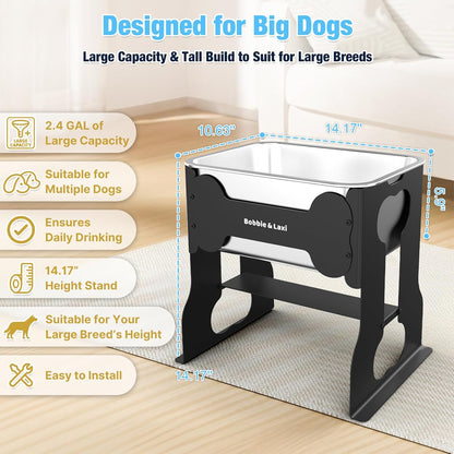 9.1 L Elevated Large Dog Water Bowl, 36CM Raised Dog Bowl with Stand for Large Breed, Full Metal Elevated Dog Bowls for Relief Joint Pressure, Easy Clean Stainless Steel Dog Bowls for Indoor Outdoor