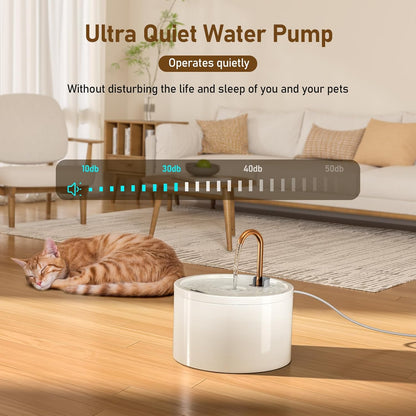 DOOOB Ceramic Cat Water Fountain, 2.1L/71oz Ceramic Cat Fountain, Automatic Ceramic Water Fountain for Cats, Pet Water Fountain with Ultra-Quiet Pump and Filter & Sponge (White)