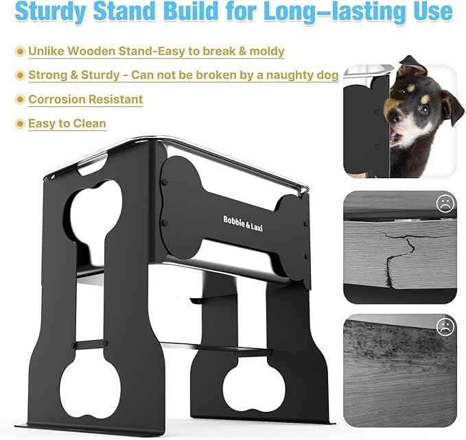9.1 L Elevated Large Dog Water Bowl, 36CM Raised Dog Bowl with Stand for Large Breed, Full Metal Elevated Dog Bowls for Relief Joint Pressure, Easy Clean Stainless Steel Dog Bowls for Indoor Outdoor