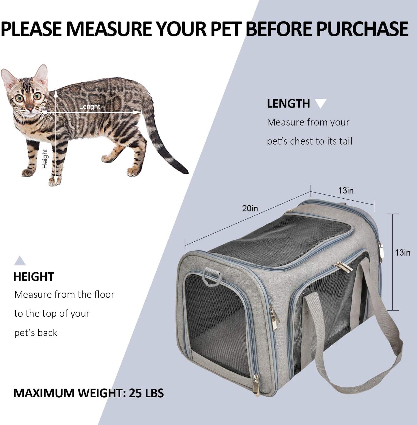 Henkelion Large Cat Carriers Dog Carrier Pet Carrier for Large Cats Dogs Puppies up to 25Lbs, Airline Approved Big Dog Carrier Soft Sided, Collapsible Waterproof Travel Puppy Carrier - Large - Grey