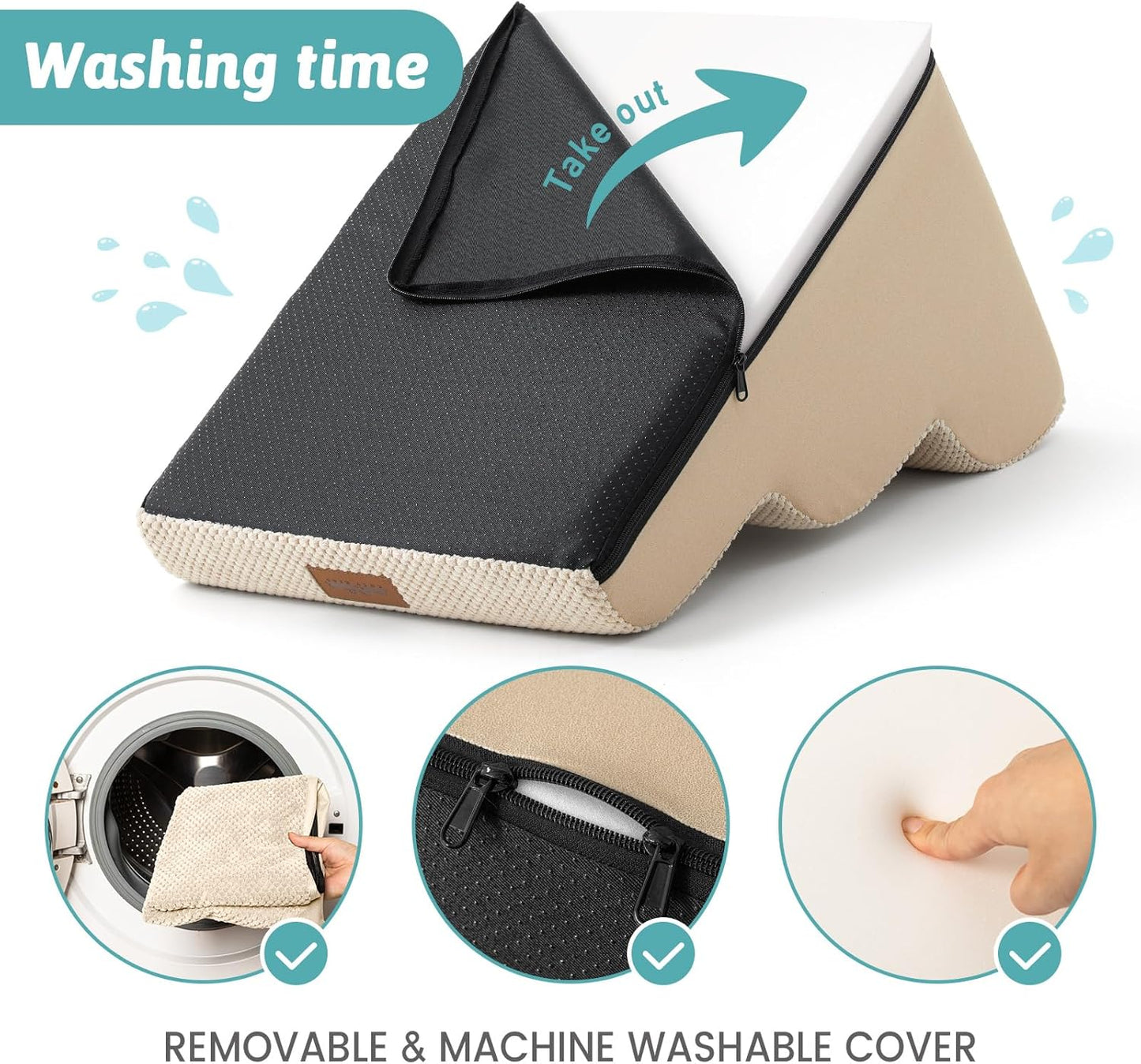 Dog Stairs for Small Dogs, Curved Pet Step with Leakproof Cover, High Density Foam Cat Ramp for Bed or Sofa, Lightweight, Durable, Comfort (Beige, 40x72x50cm, 4)