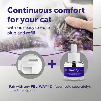 FELIWAY Optimum Cat, Enhanced Calming Pheromone Diffuser, 30 Day Refill - 1 Pack, Translucent, 48 mL