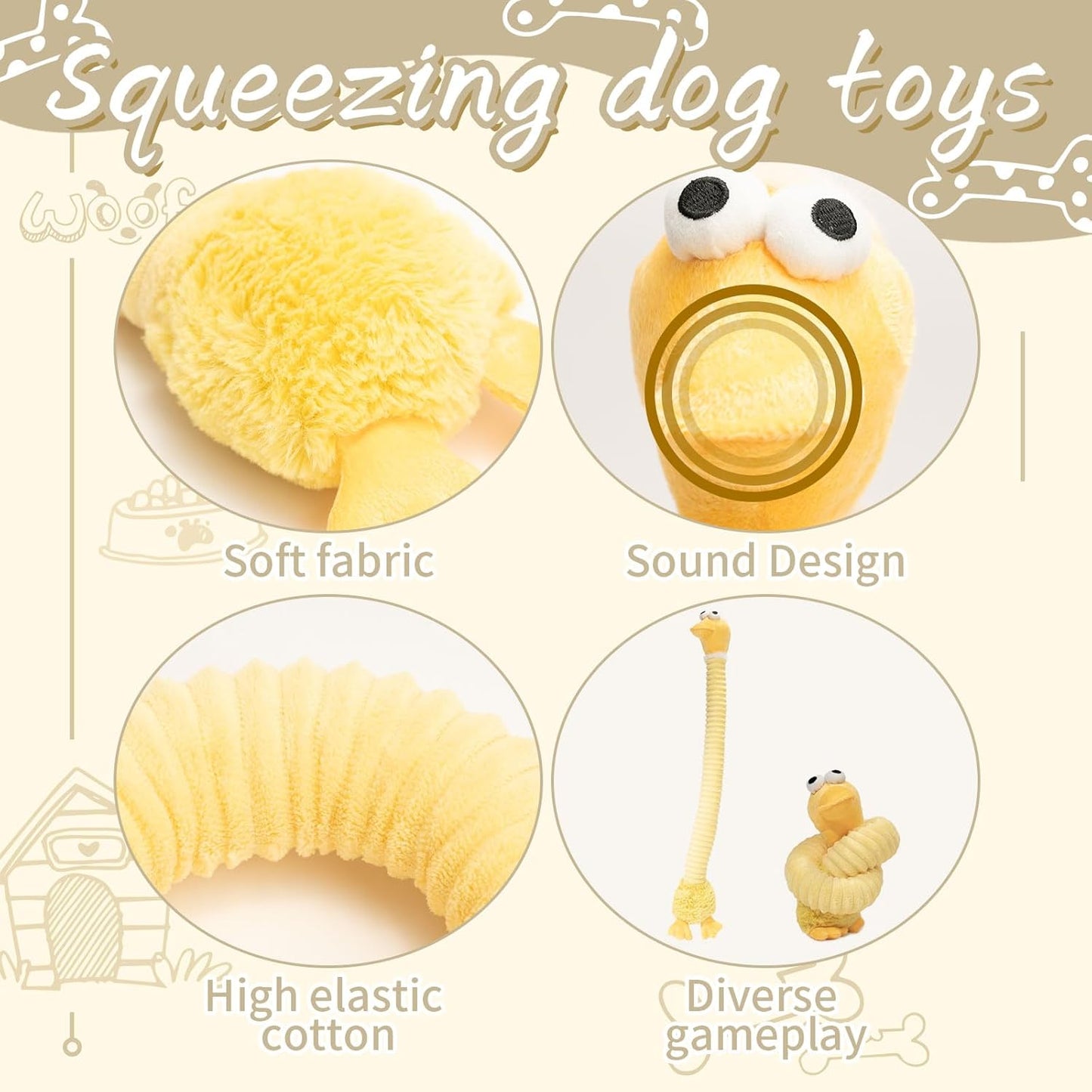 Squeaky Dog Toys Plush Stuffed Crinkle Pet Chew Toys Stuffing Dog Toys For Small Medium Large Dogs Puppy Teething Toys For Boredom Training